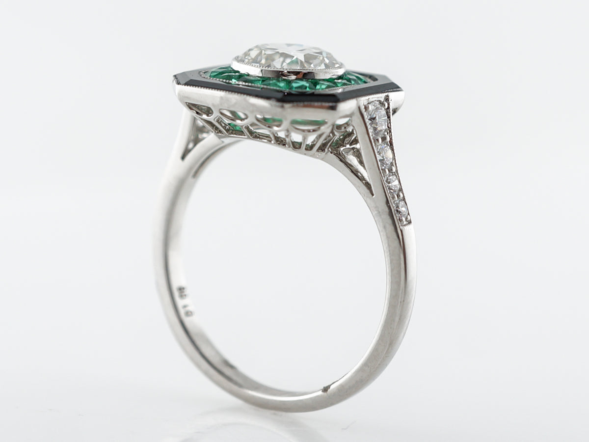 1 Carat Diamond w/ Onyx & Emerald Cocktail Ring in Platinum