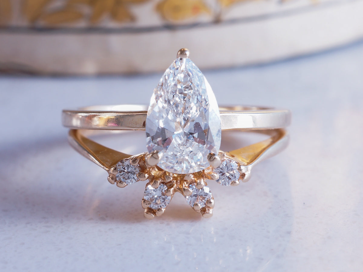 1 Carat Pear Diamond Engagement Ring 14k Yellow Gold