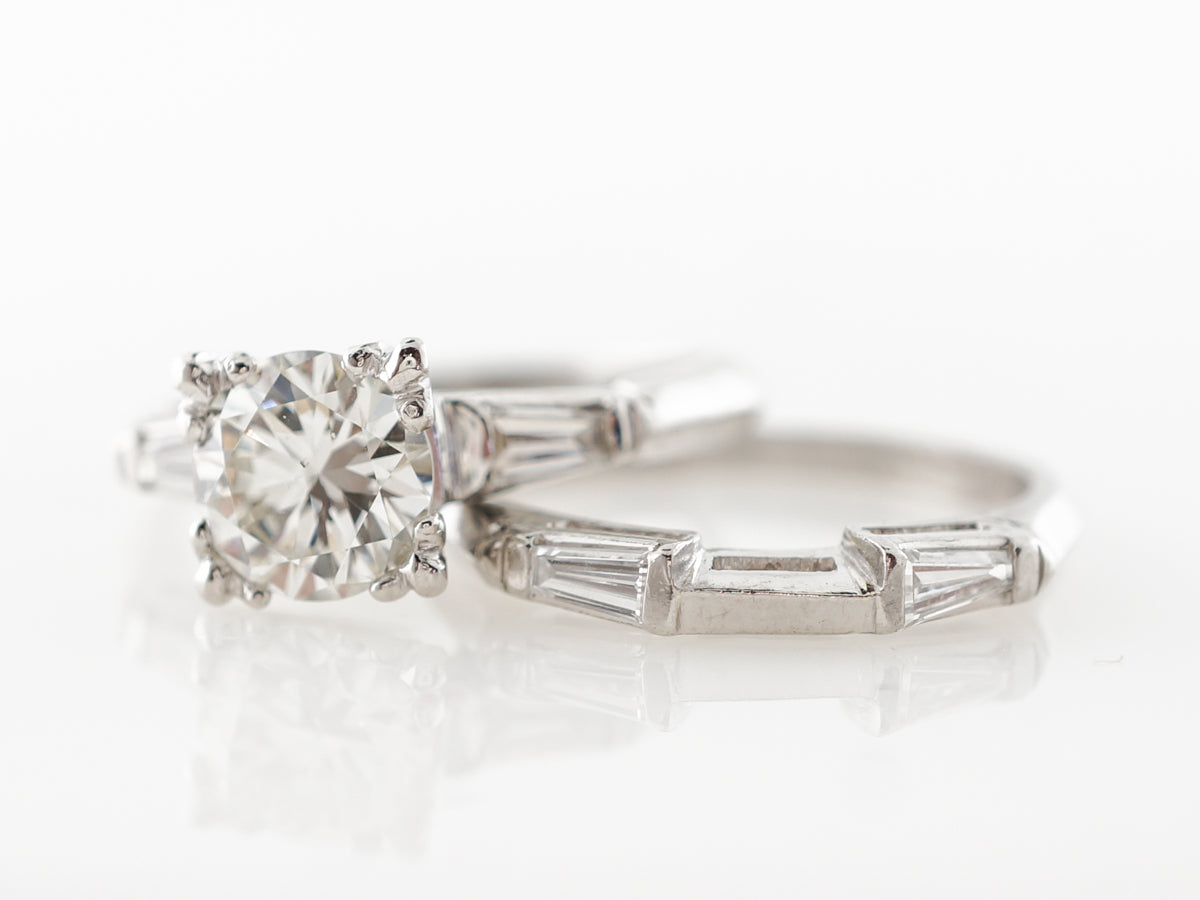 Mid-Century Wedding Ring Pair w/ 1 Carat Diamond in Platinum