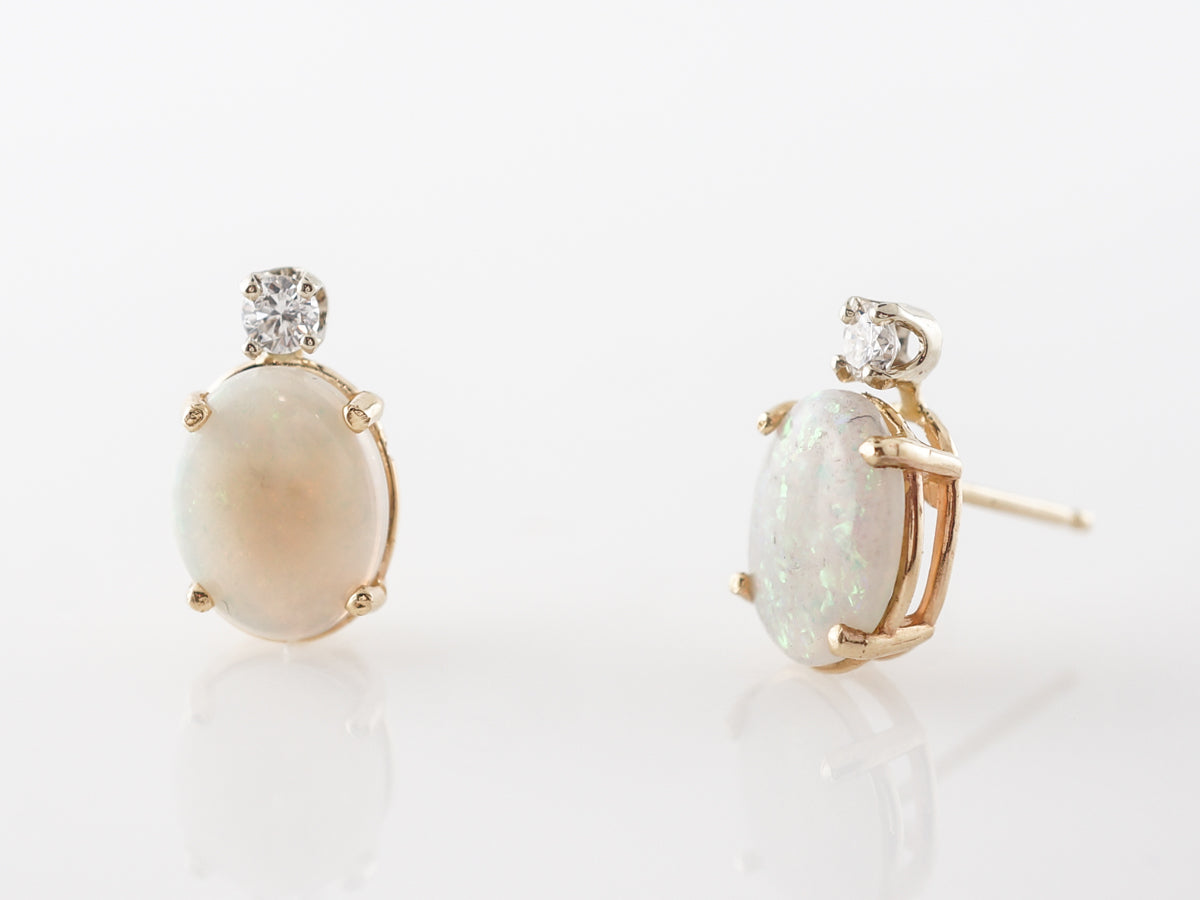 Cabochon Opal & Diamond Earring Studs in Yellow Gold