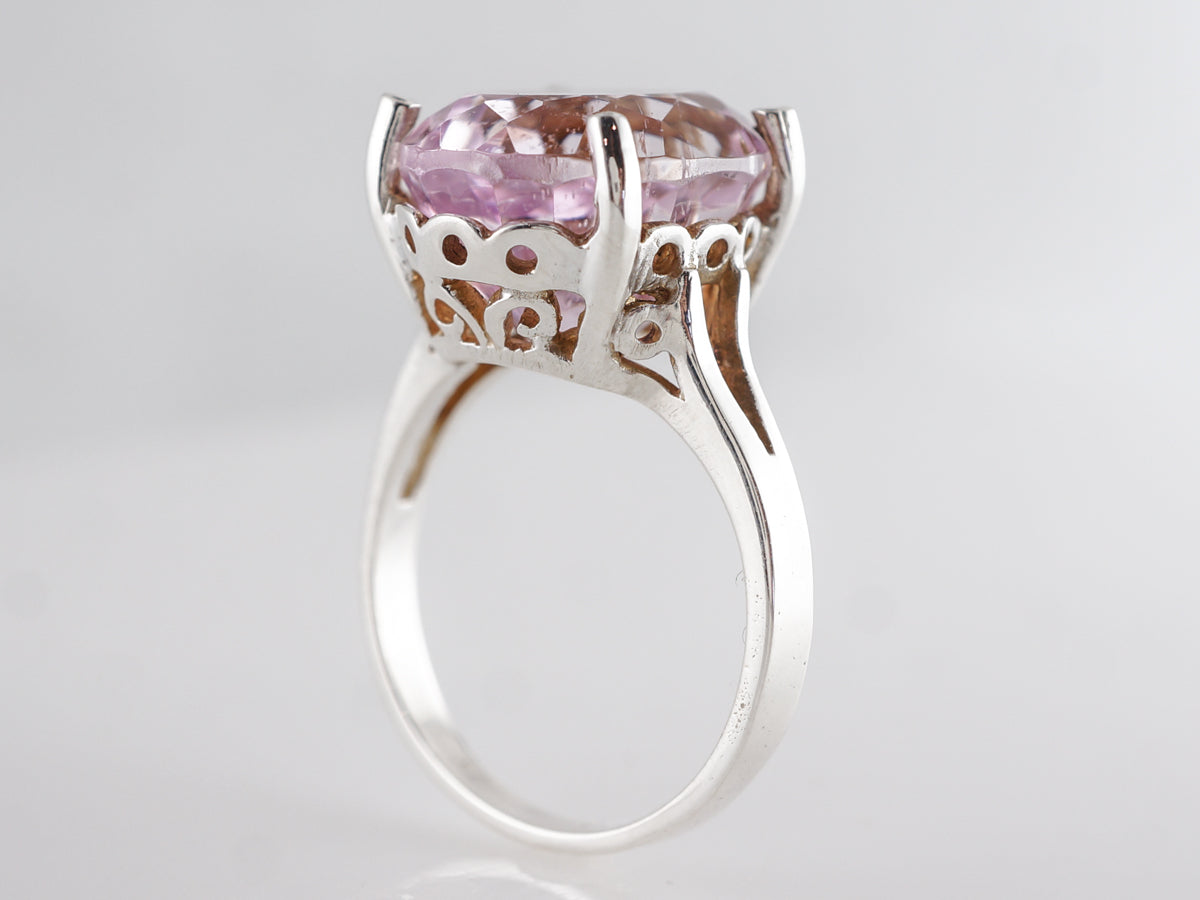 10 Carat Oval Kunzite Cocktail Ring in 14k White Gold