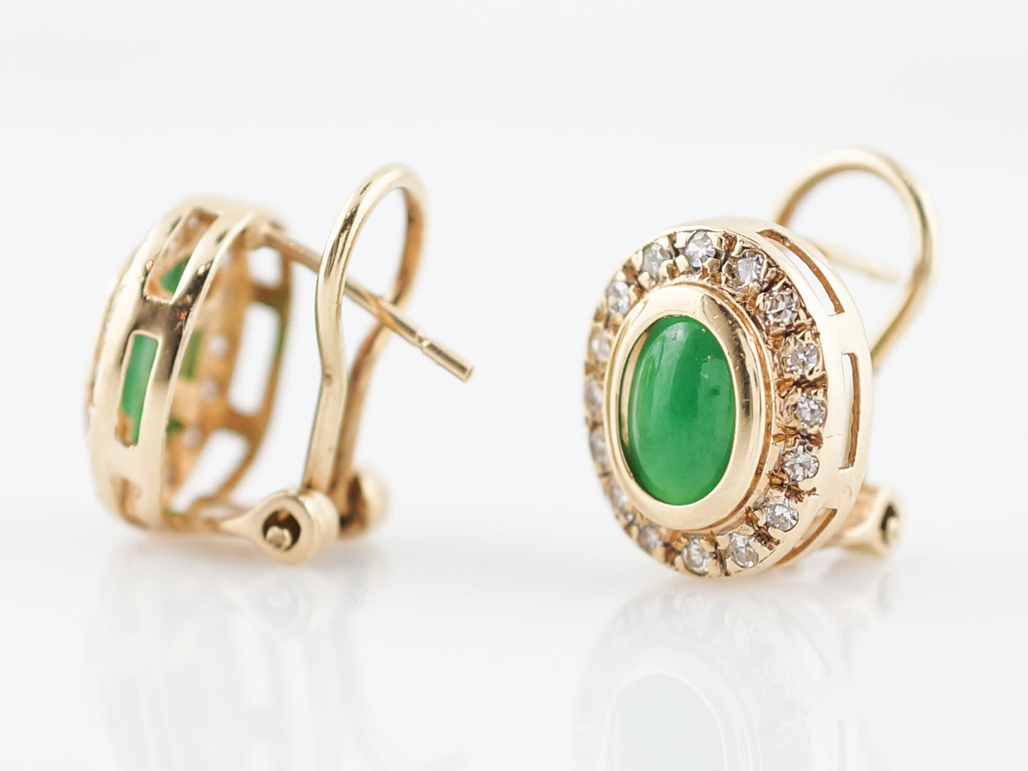 Modern Earrings Jade with .32 Single Cut Diamonds in 14k Yellow Gold