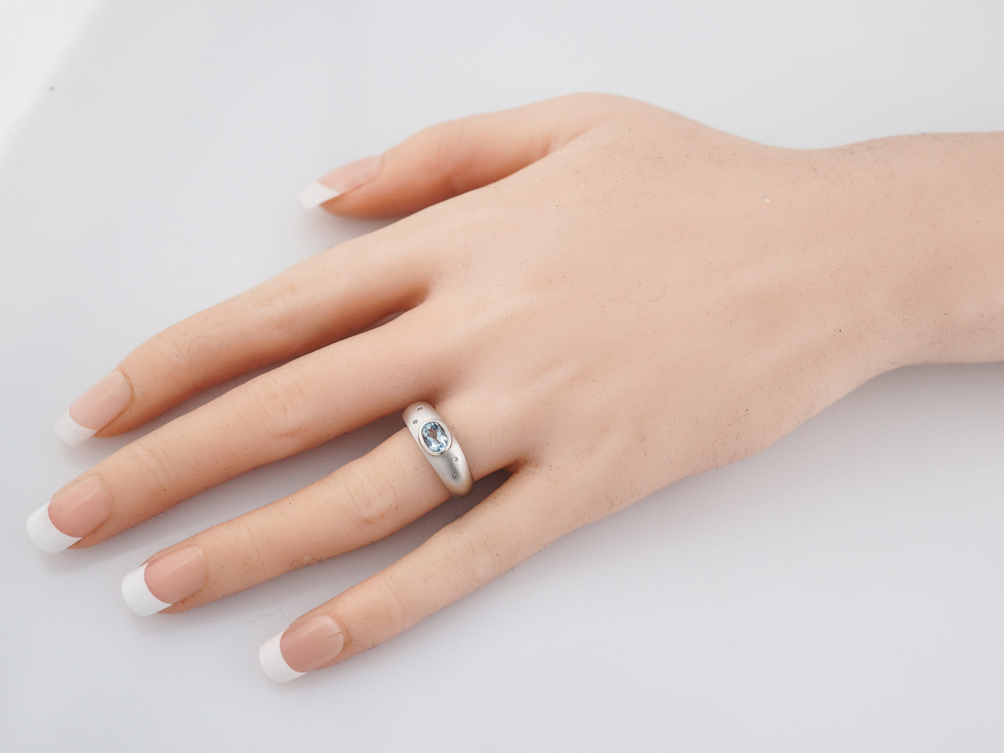 Modern Right Hand Ring .35 Oval Cut Aquamarine in 14k White Gold