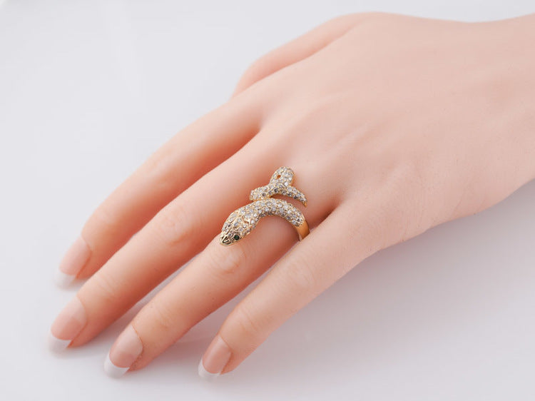 Modern Right Hand Snake Ring .95cttw Round Brilliant Cut Diamonds in 14k Yellow Gold