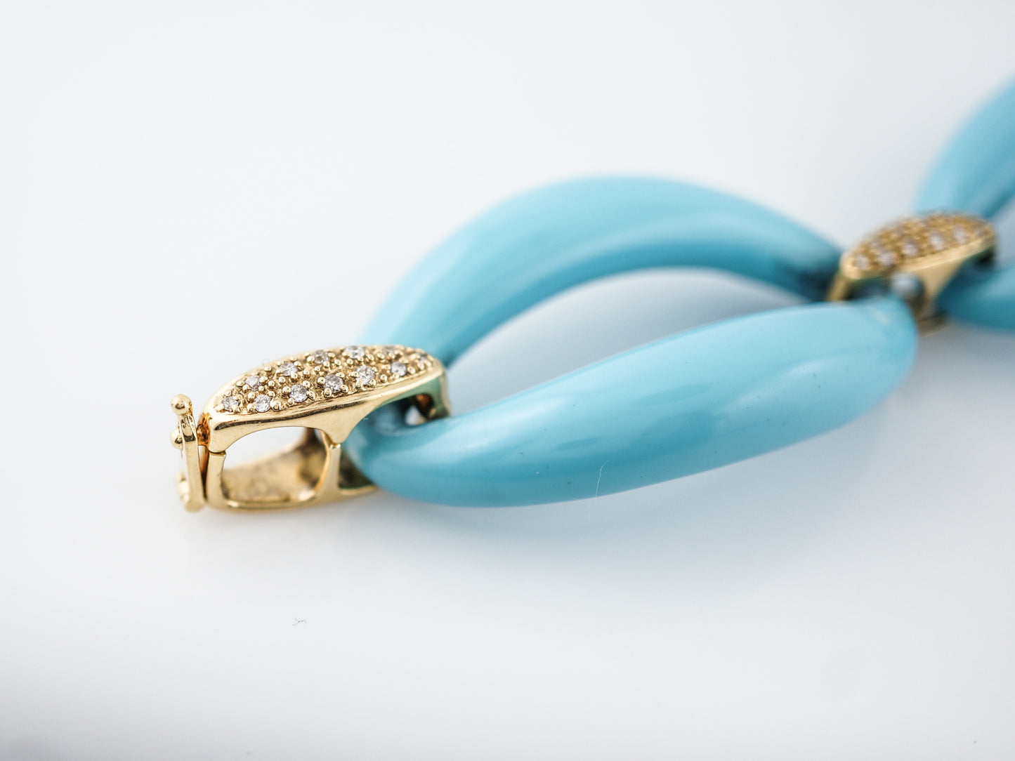 Modern Turquoise Bracelet .48 Round Brilliant Cut Diamonds in 18k Yellow Gold