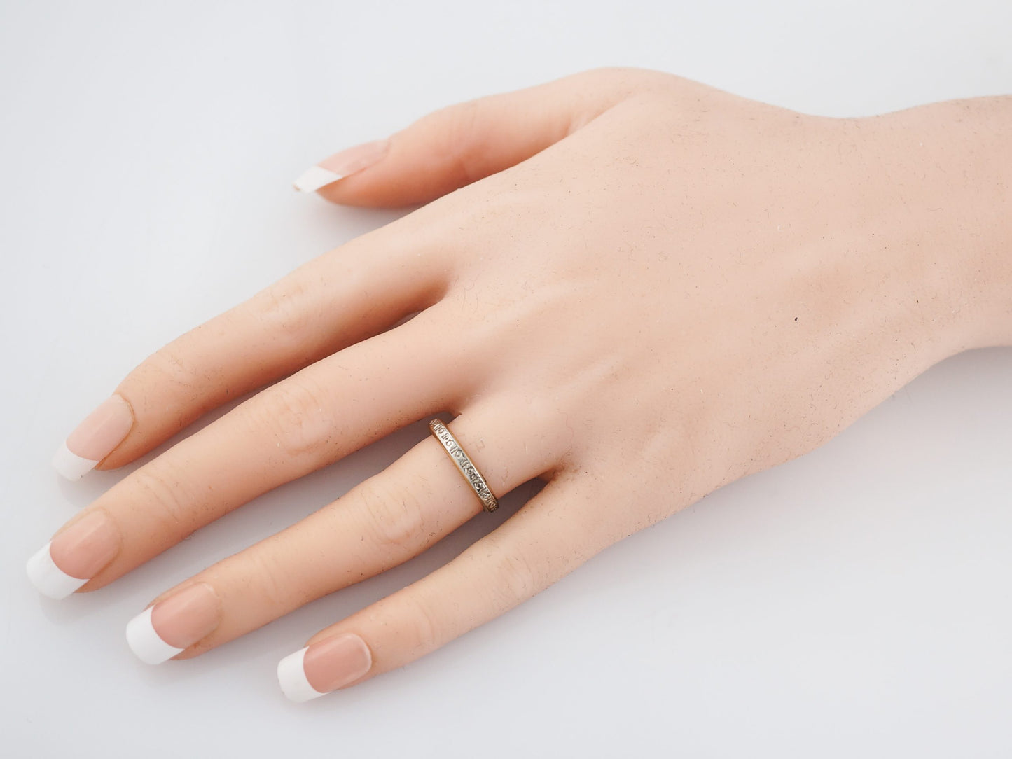 Antique Wedding Band Art Deco Geometric in 14k White and Yellow Gold