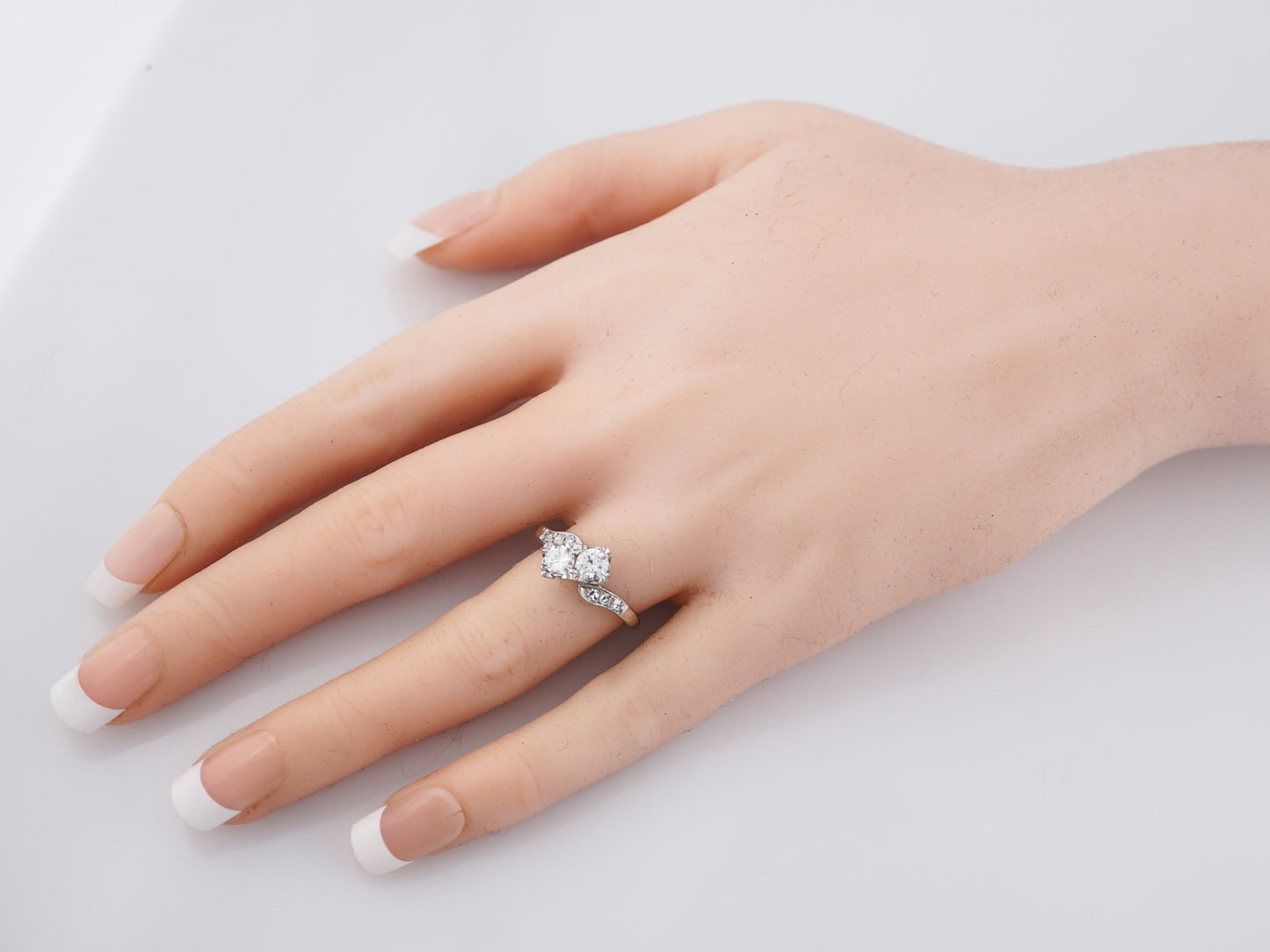 Antique Right Hand Ring Art Deco .89 Round Brilliant Cut Diamonds in 14k White Gold