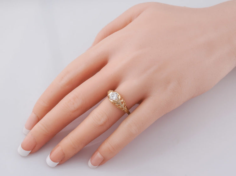 Antique Engagement Ring Art Deco .60ct Old European Cut Diamond in 14k Yellow Gold