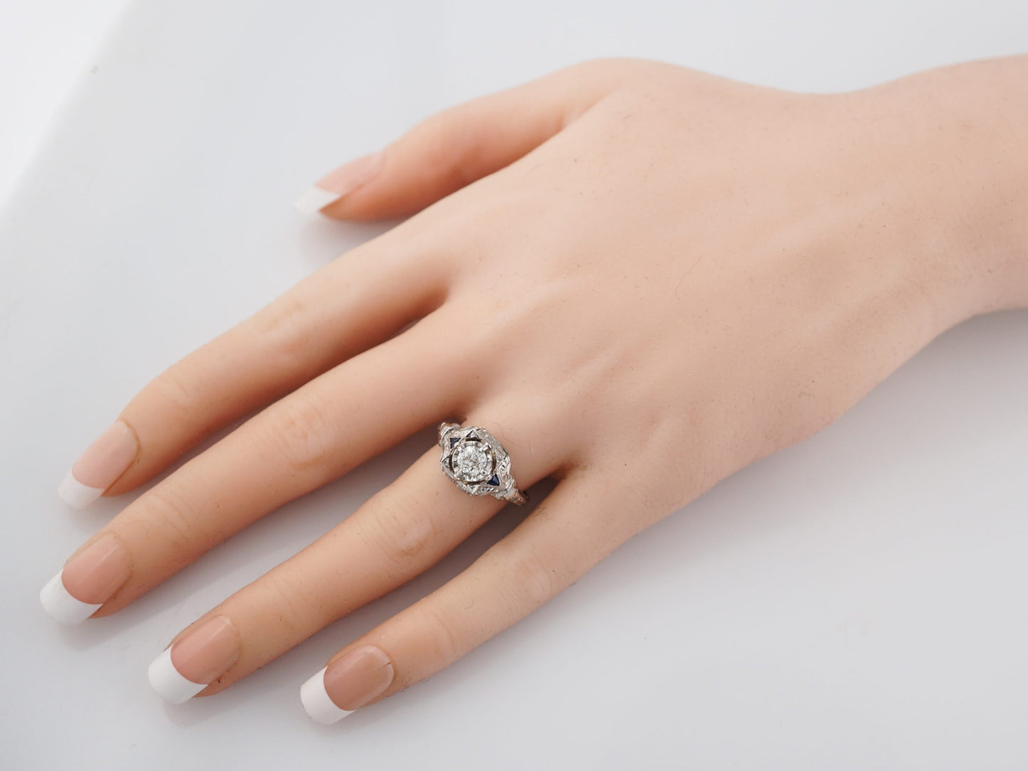 Antique Engagement Ring Art Deco .30 Old European Cut Diamond in 18k White Gold