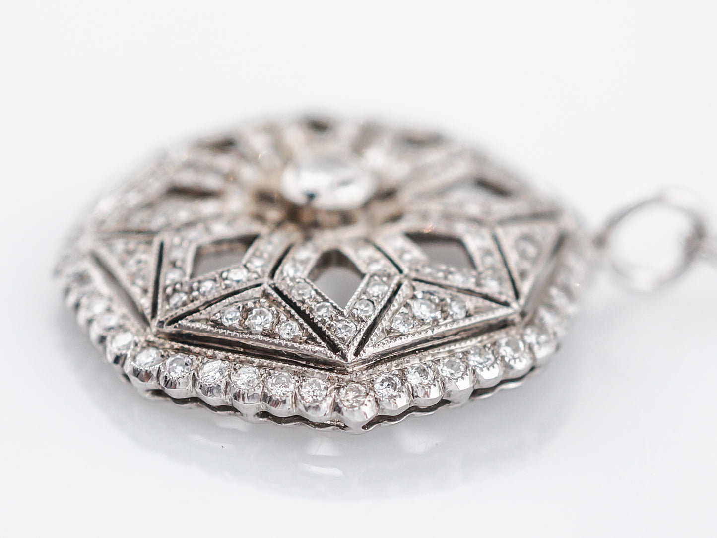 Modern Art Deco Style Pendant 1.30 Round Brilliant Cut Diamonds in 18k White Gold