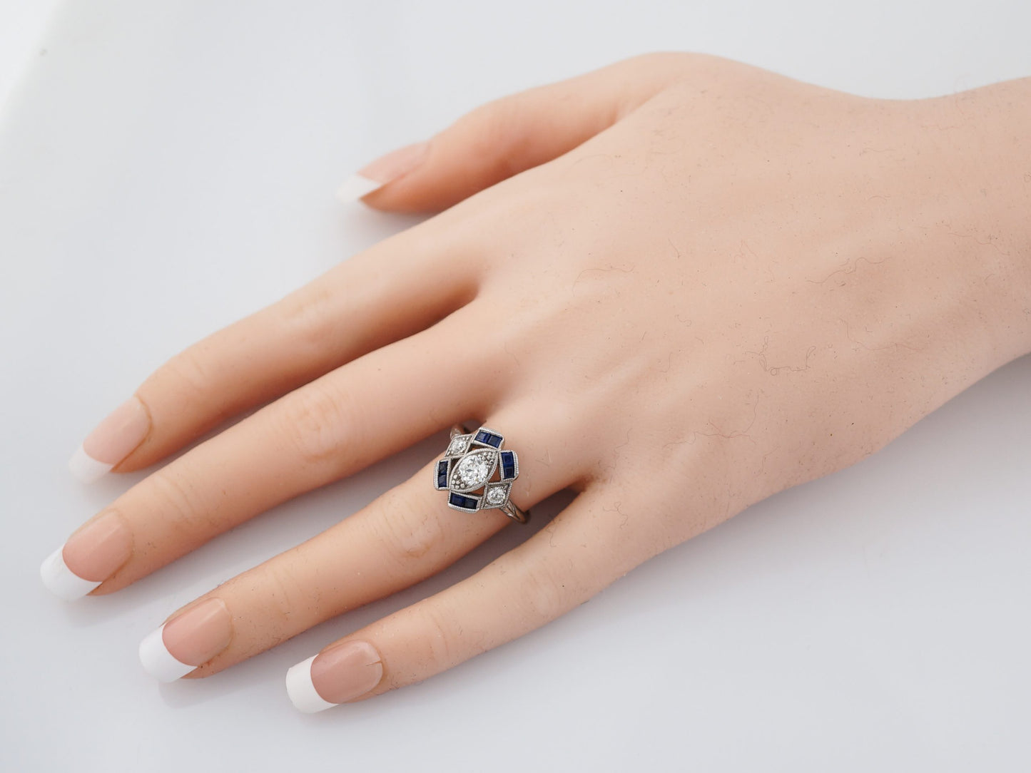 Vintage Platinum Art Deco Diamond & Sapphire Ring