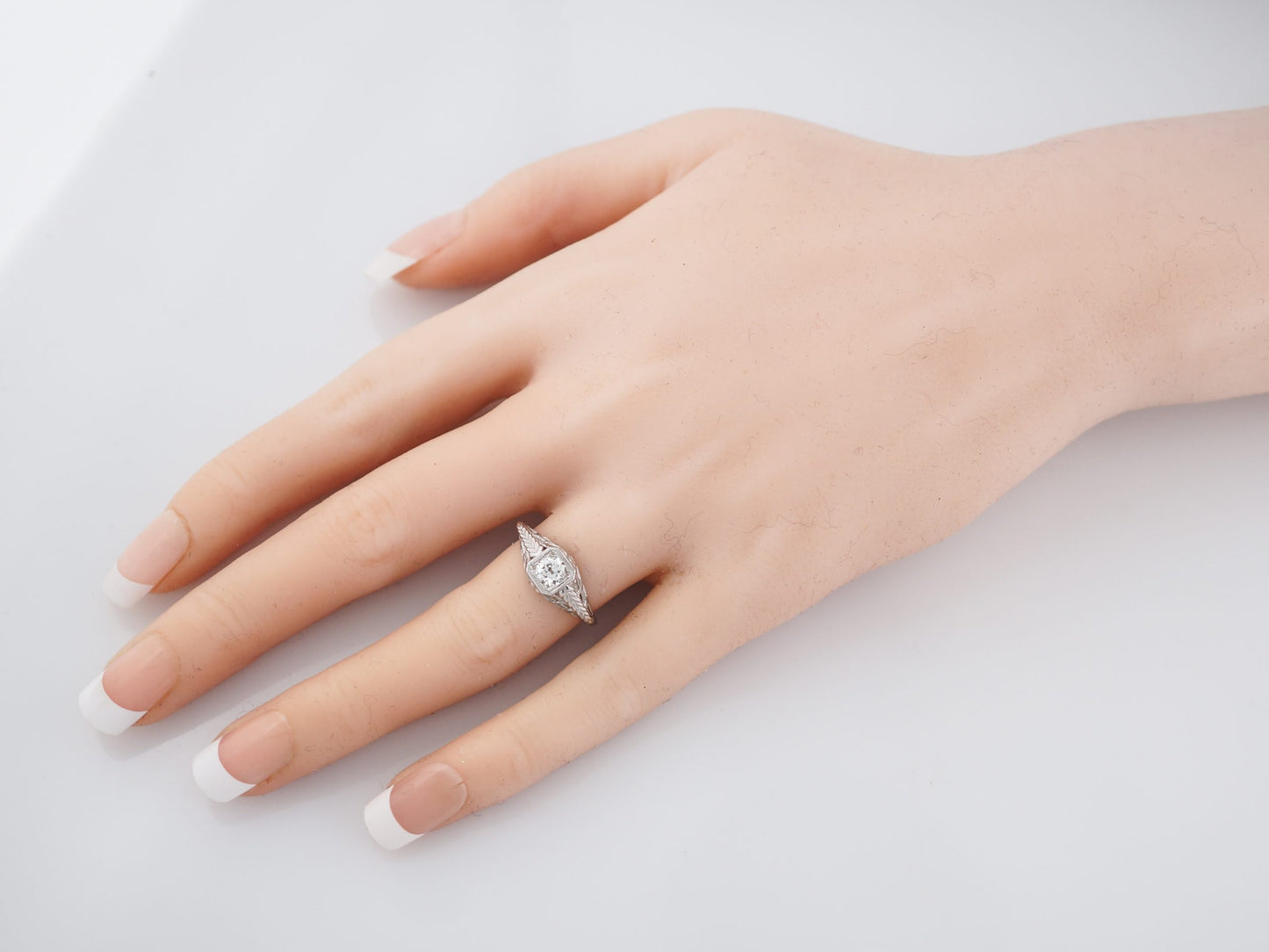 Antique Engagement Ring Art Deco .36 Old European Cut Diamond in 14k White Gold