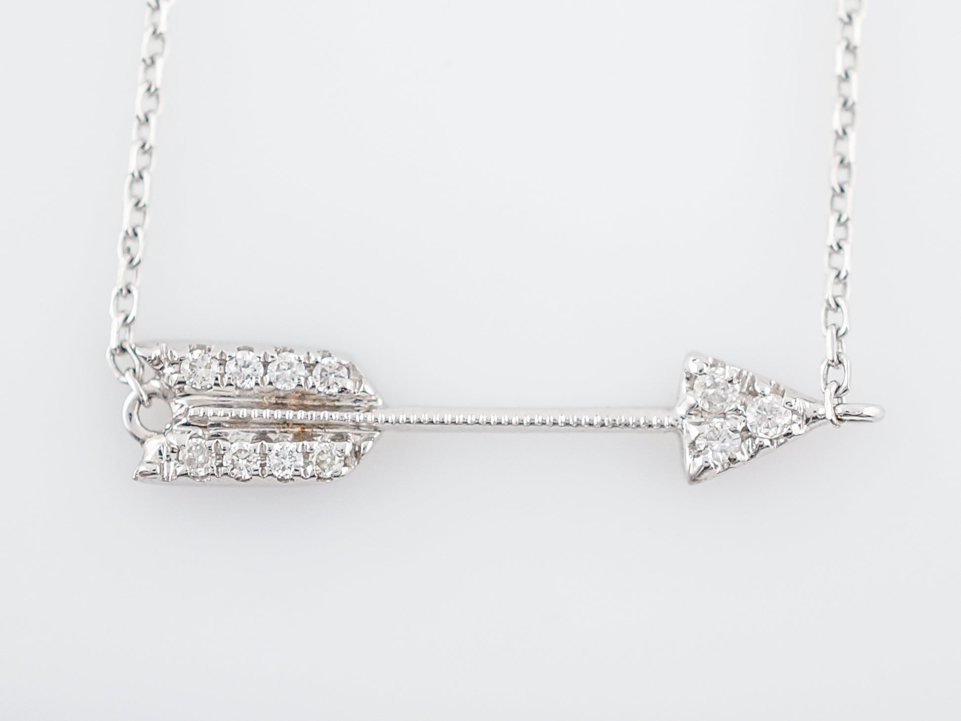 Modern Arrow Necklace .08 Round Brilliant Cut Diamonds in 14k White Gold
