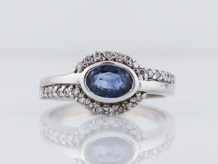 Engagement Ring Modern .69 Oval Cut Sapphire in 18k White Gold