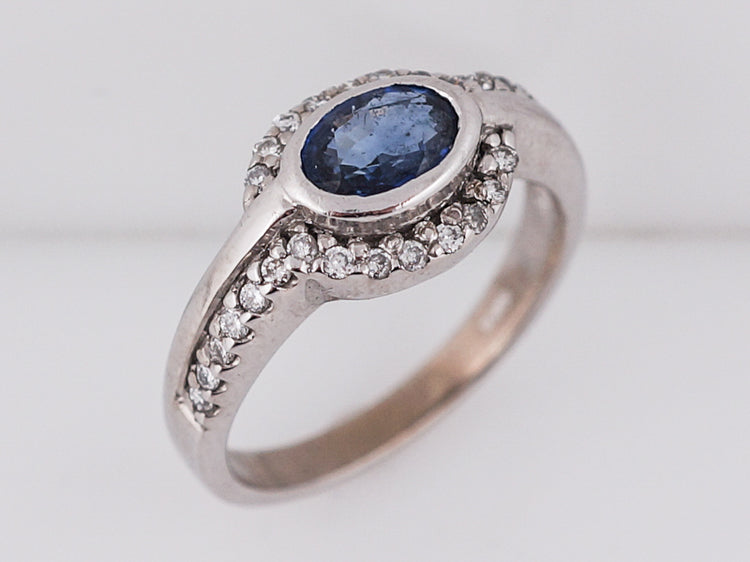 Engagement Ring Modern .69 Oval Cut Sapphire in 18k White Gold