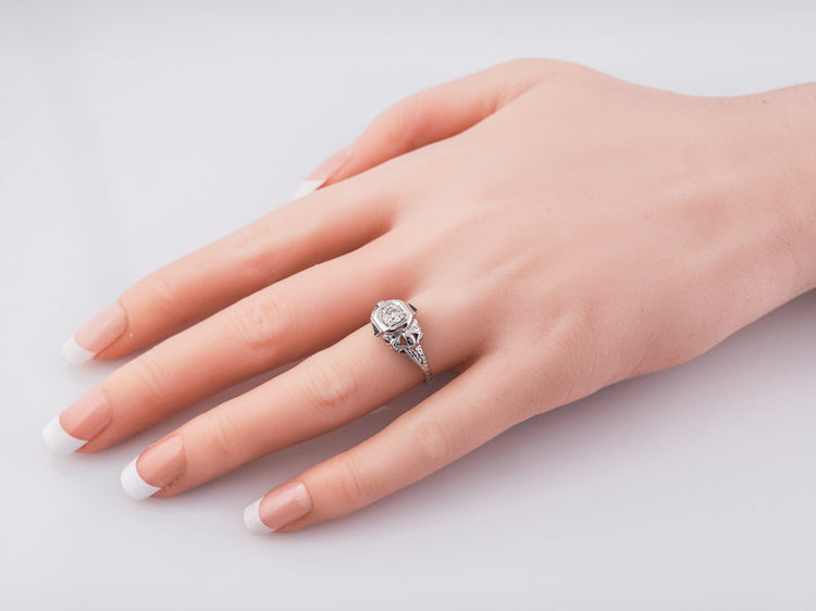 Antique Engagement Ring Art Deco .36 Old European Cut Diamond in 18k White Gold