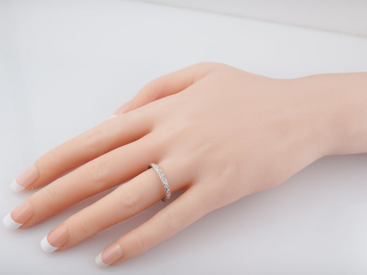 Antique Wedding Band Art Deco .06 Old European & Single Cut Diamonds in 18k White Gold