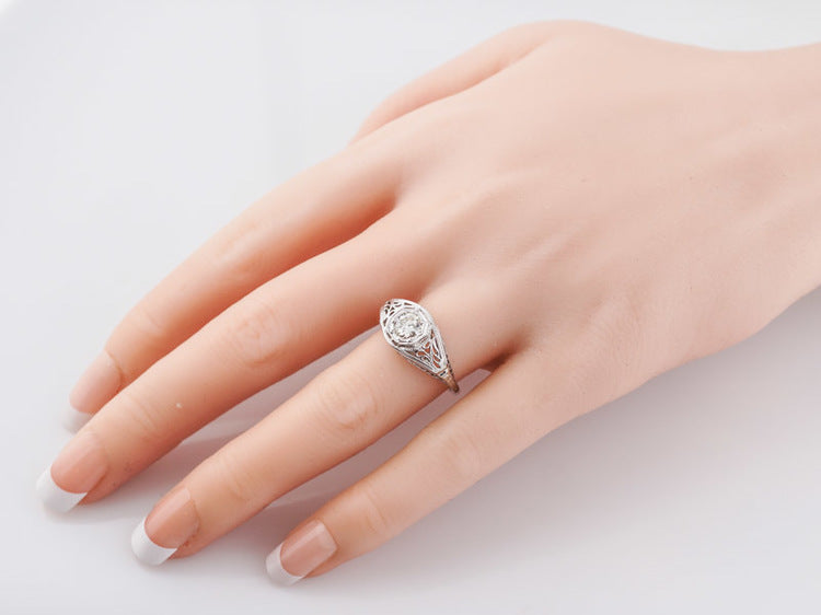 Art Deco Filigree Old Euro Diamond Engagement Ring in 18K
