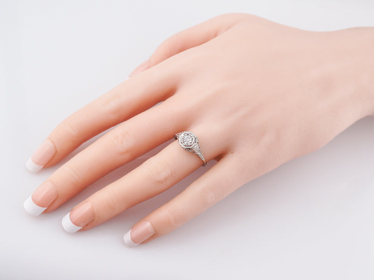 Antique Engagement Ring Art Deco .30 Old European Cut Diamond in 18k White Gold