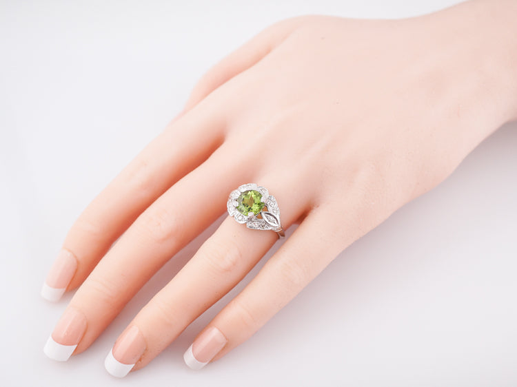 Antique Cocktail Ring Art Deco 2.23 Round Cut Peridot in 14k White Gold