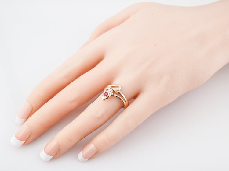 Antique Snake Ring Victorian .13 Round Cut Ruby in 14k Rose Gold