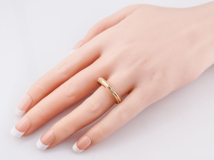 Vintage Men's Wedding Band Art Deco Orange Blossom in 14k Yellow Gold