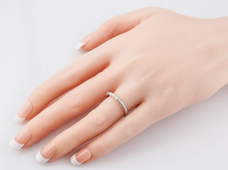 Antique Wedding Band Art Deco Orange Blossom in 18k White Gold