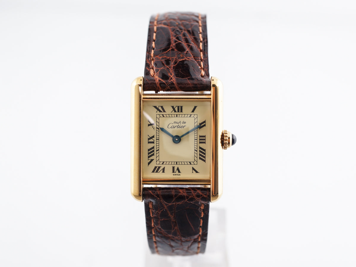 1613 Cartier Tank Women's Watch in Yellow Gold Vermeil Filigree Jewelers 1613 Cartier Tank Women's Watch in Yellow Gold Vermeil Filigree Jewelers