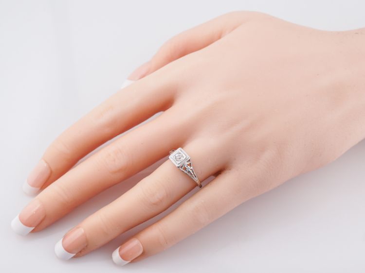 Antique Engagement Ring Belais Bro Art Deco .11 Old European Cut Diamond in 18k White Gold