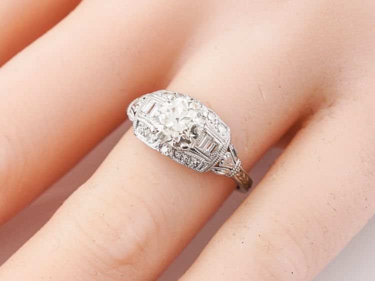 Antique Engagement Ring Art Deco 1.00 Old European Cut Diamond in Platinum