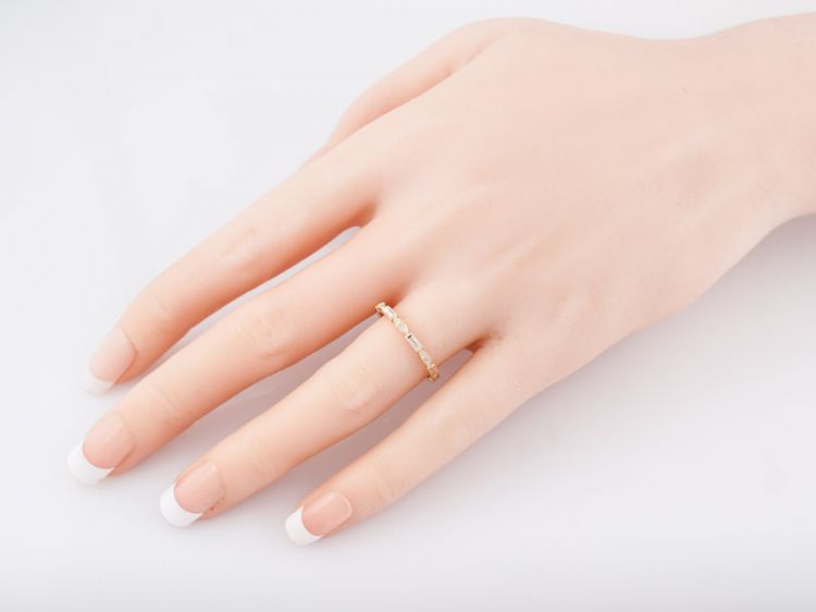 Wedding Band Modern .20 Baguette Cut & Round Brilliant Cut Diamonds in 14k Yellow Gold