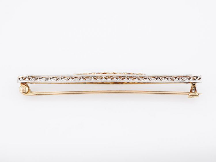Antique Brooch Art Deco Filigree in 14k Yellow and 14k White Gold