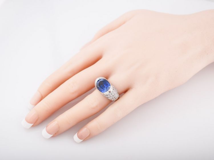 Right Hand Ring Modern 4.60 Oval Cut Tanzanite & 1.12 Round Brilliant Cut Diamonds in 14k White Gold