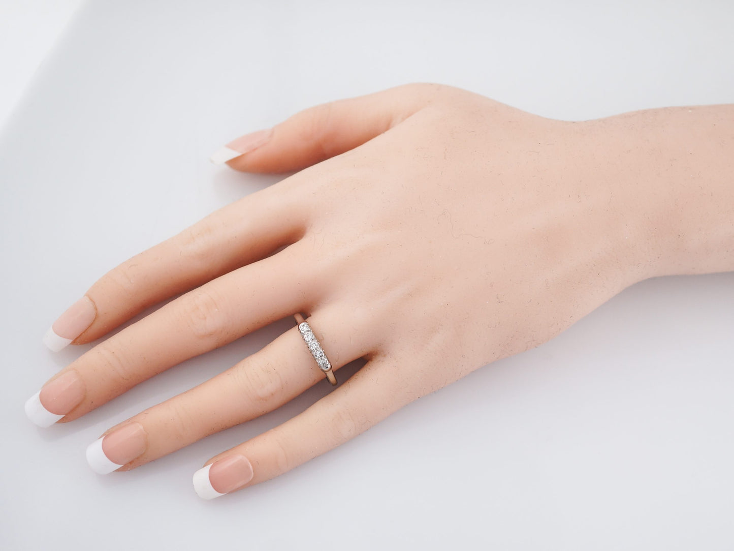 Antique Wedding Band Art Deco .15 Single Cut Diamonds in 14k White Gold