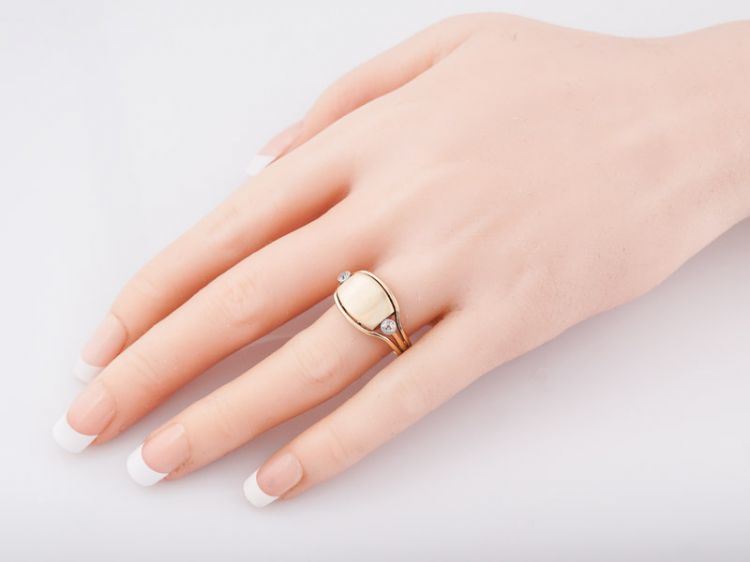 Antique Right Hand Ring Art Nouveau .16 Old Mine Cut Diamonds in 14k Yellow Gold