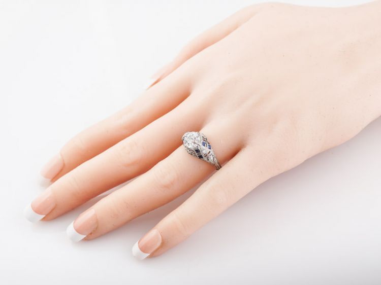 Antique Engagement Ring Art Deco 1.12 Old European Cut Diamond in Platinum