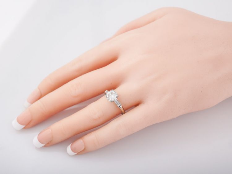 Antique Engagement Ring Art Deco GIA 1.49 Round Brilliant Cut Diamond in Platinum