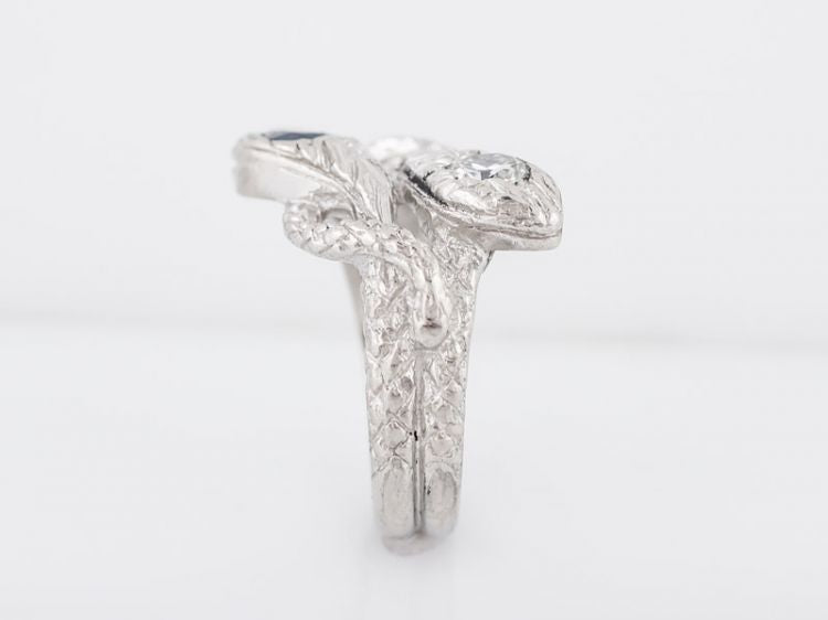 Antique Right Hand Snake Ring Art Deco .40 Old European Cut Diamond & .35 Round Cut Sapphire in Platinum