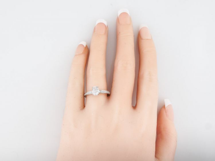 Engagement Ring Modern 1.01 Oval Cut Diamond in 14k White Gold