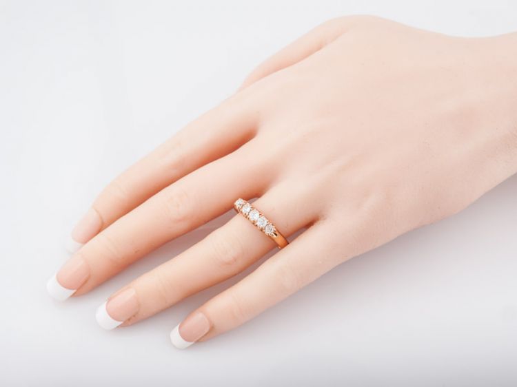 Antique Wedding Band Victorian .80 Old Mine Cut Diamonds in 14k Rose Gold