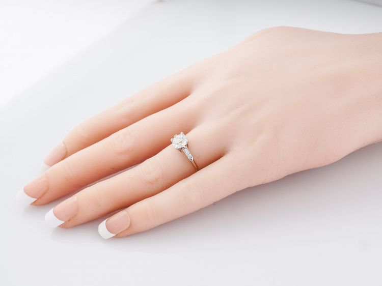 Antique Engagement Ring Retro 1.01 Old European Cut Diamond in 14k Yellow & White Gold