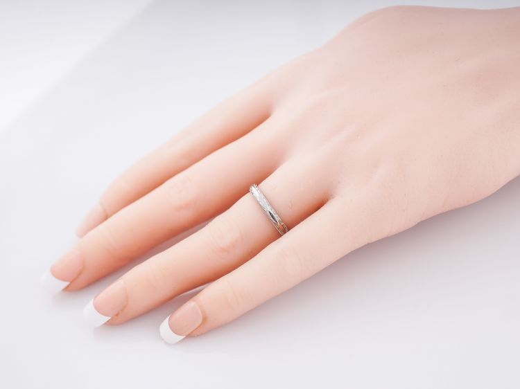 Geometric Art Deco Wedding Band in 14k White Gold