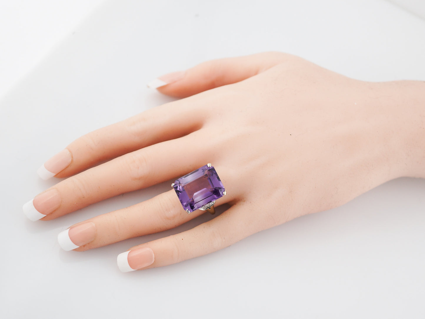 Vintage Cocktail Ring Mid-Century 20.51 Emerald Cut Amethyst in 14K Yellow Gold