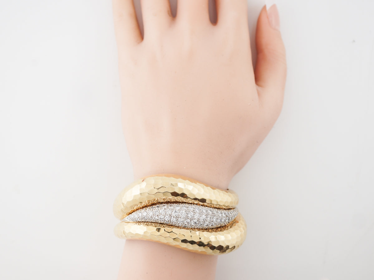 1970's Diamond Bangle Bracelet in Yellow Gold