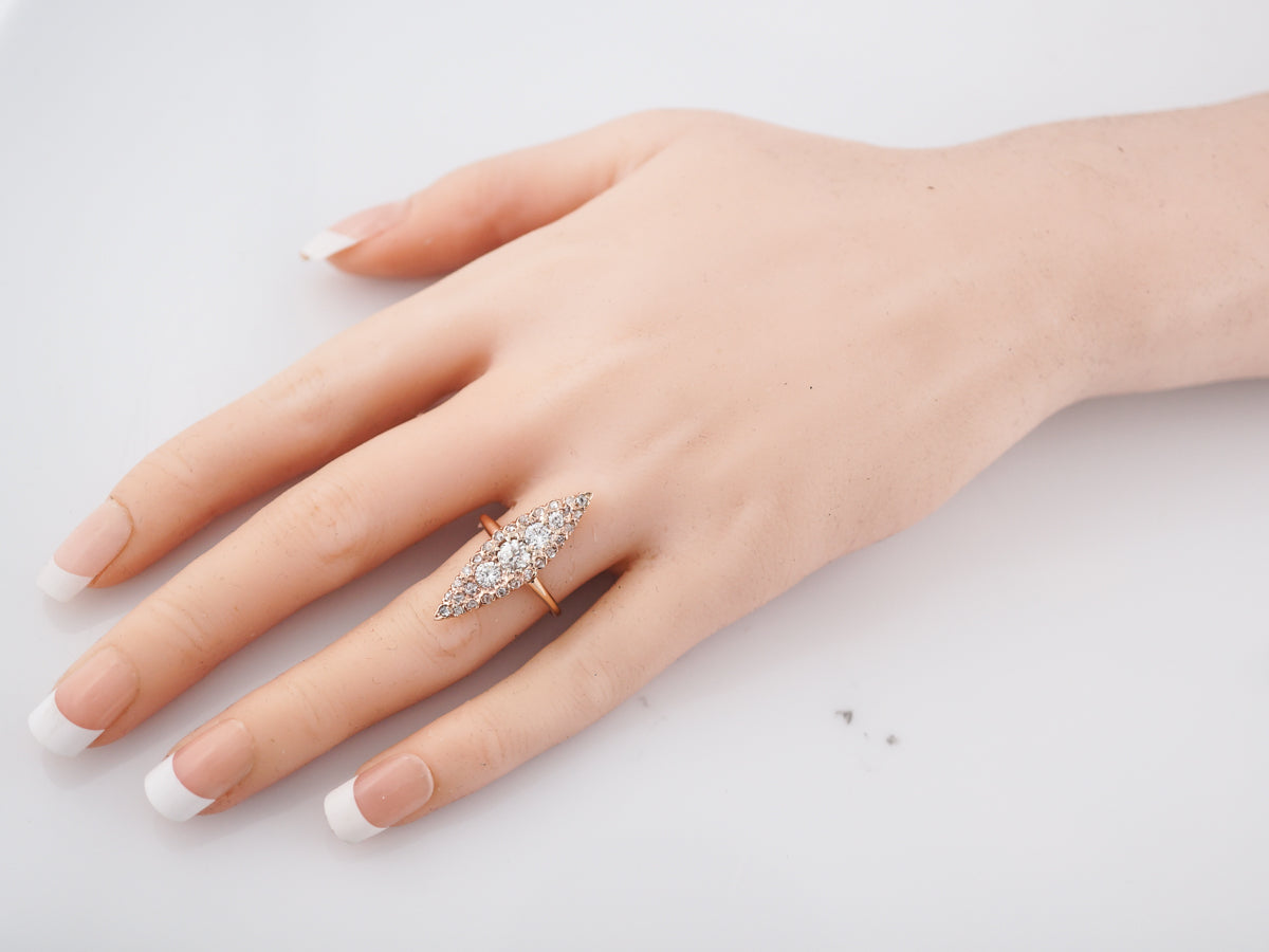 Antique Right Hand Ring Victorian 1.58 Old Mine Cut Diamonds in 14k Rose Gold