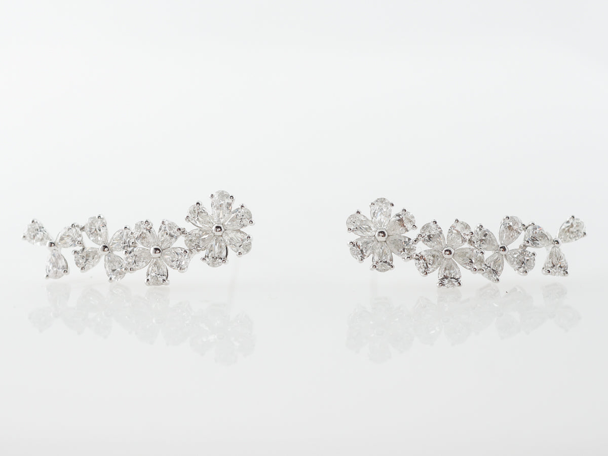 Floral Diamond Earrings w/ 2.5 Carats in White Gold