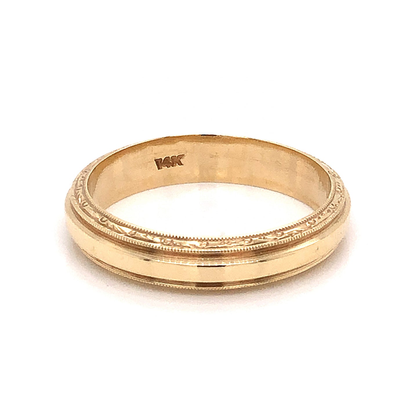 4mm Engraved Milgrain Art Deco Wedding Band in 14k Yellow Gold