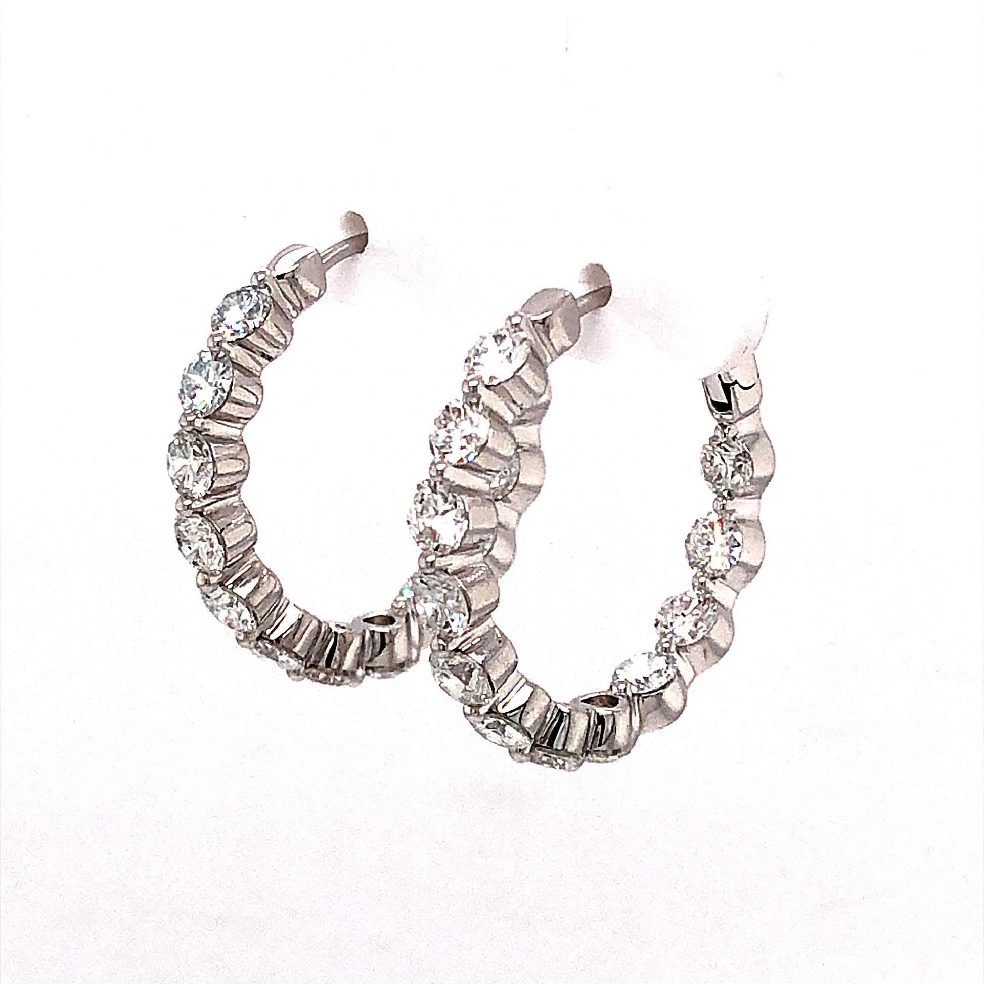 3.87 Carat Diamond Hoop Earrings in 18k White Gold