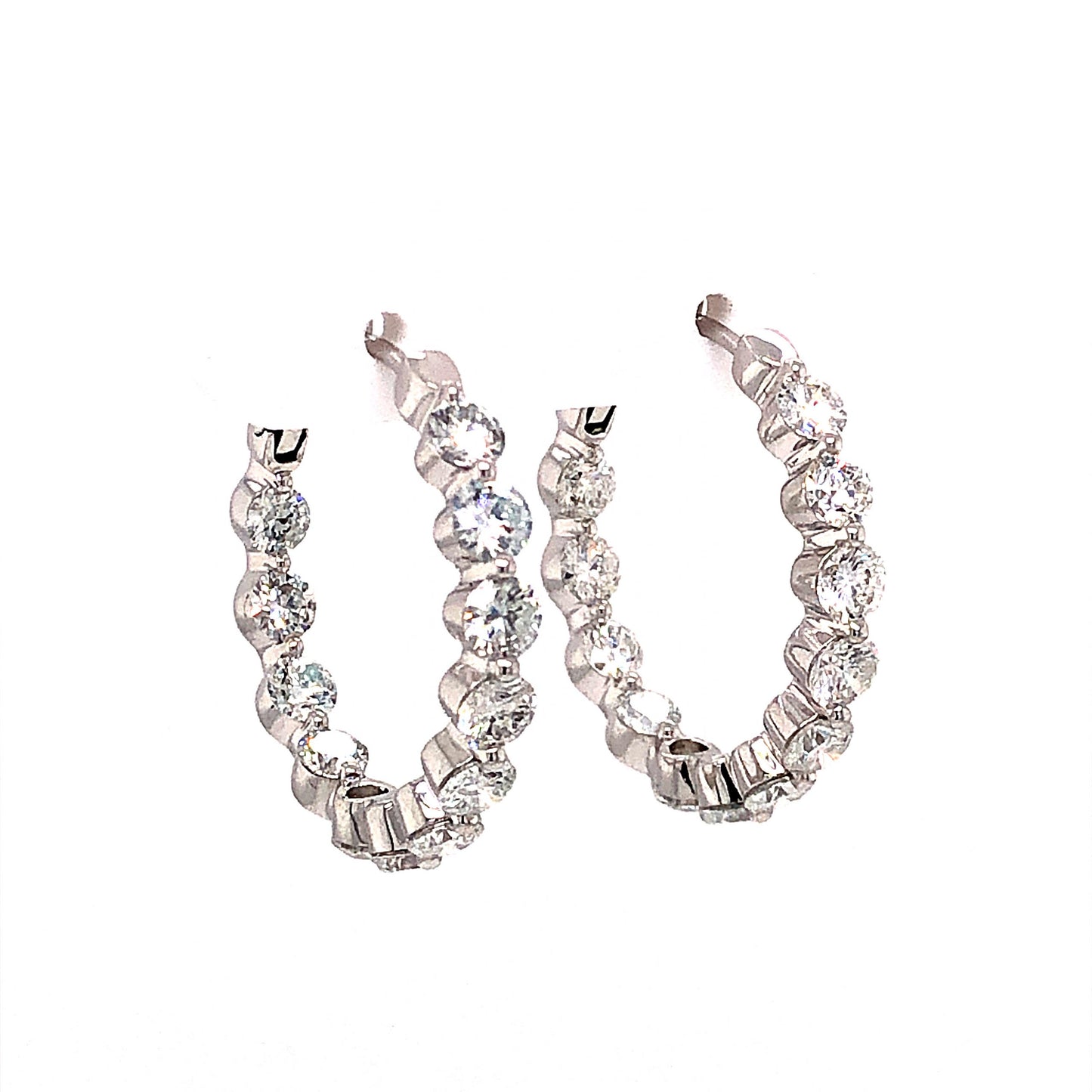 3.87 Carat Diamond Hoop Earrings in 18k White Gold