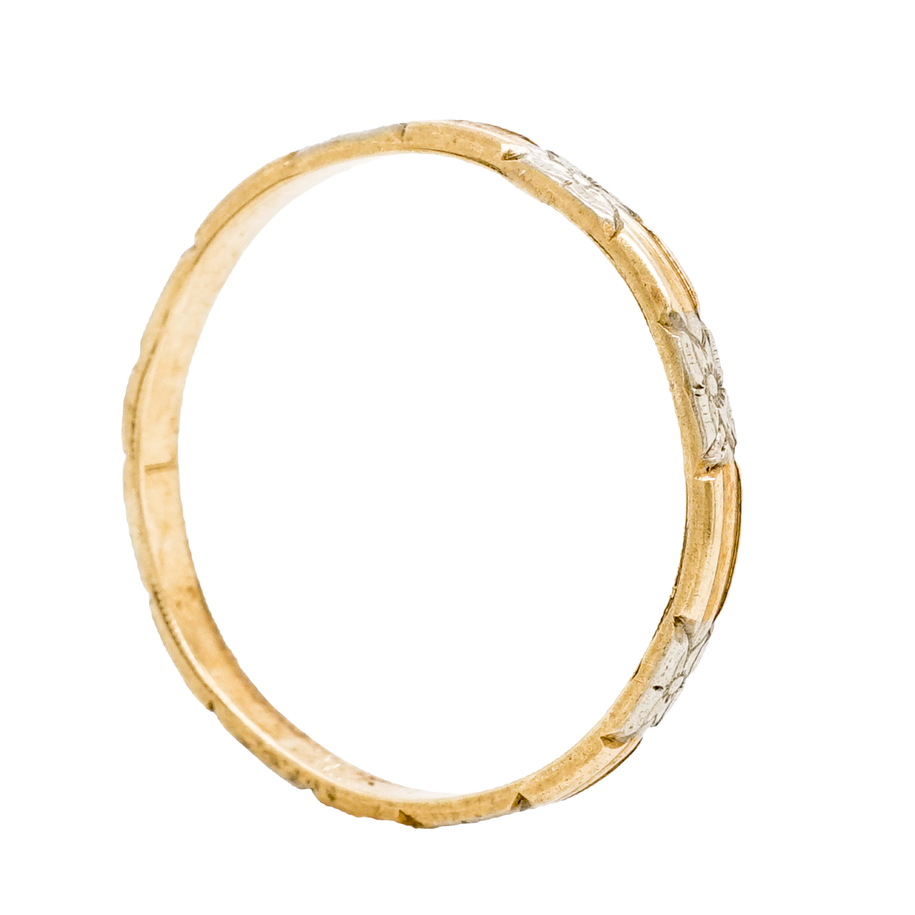 2mm Art Deco Two-Tone Engraved Wedding Band in 14K